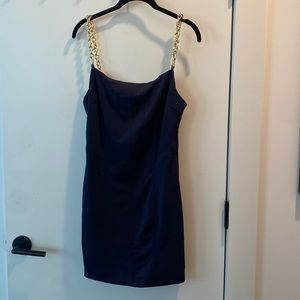 Fashion Nova Blue Hadley Mini Dress w/ Gold Chain Straps